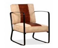 vidaXL Chaise de salon Cuir véritable et Toile Marron - Chaise