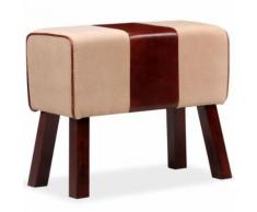 Meelady Banc Cuir Véritable et Toile pour Couloir, Salon ou Salle à Manger Marron et Beige 60 x 30 x 50 cm - Chaise