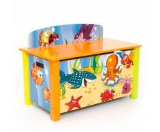 Coffre à jouets en bois meuble chambre enfant motif mer 66x50x39cm APE06002 - Objet à poser
