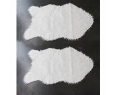 Lot de 2 tapis aspect fourrure blanche plaid canapé - POLUX - Tapis et paillasson