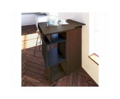 Table bar vintage mélaminé décor noyer et gris anthracite - L 90 cm - Tables salle à manger