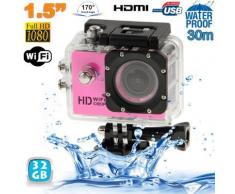 Caméra sport WiFi embarquée plongée caisson 12MP HD 1080P Rose 32 Go - Caméscope à carte mémoire