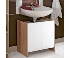 Meuble sous-lavabo 2 portes effet chêne naturel façades blanches - Meubles de salle de bain