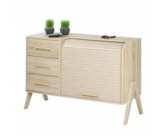 Meuble de rangement avec 3 tiroirs 1 tablette et rideau coulissant 115 cm VINTAGE - Commodes