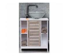 Meuble sous lavabo 1 porte 4 niches en bois naturel - Meubles de salle de bain