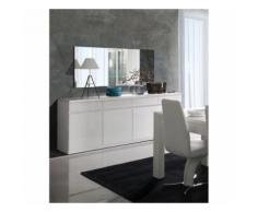 Buffet, bahut, enfilade 4 portes et 4 tiroirs + miroirs FABIO. Blanc brillant. Meuble design pour votre salon salle à manger - Buffets