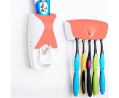 Distributeur Dentifrice automatique Mural Pressoir Porte 5 Brosses A Dents Orange - Accessoires de bain