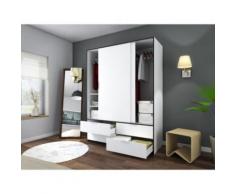 CAPRI Armoire de chambre 140 cm - Blanc mat et noir - Objet à poser