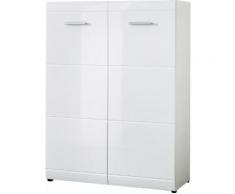 Armoire meuble à chaussures en MDF coloris blanc brillant, H 120 x L 89 x P 36 cm -PEGANE- - Meubles à chaussures
