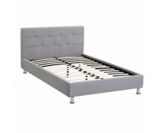 Lit simple pour adulte NIZZA 120 x 190 cm, 1 place et demi, avec sommier, revêtement en tissu gris capitonné, 1 personne - Cadre de lit