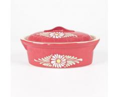 Poteries Rene Beck - Terrine Ovale 2L Rouge/Marguerite - Casserolerie