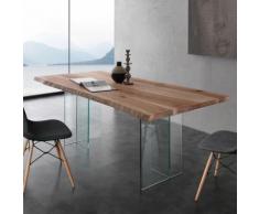 Table à manger en bois massif et verre ILONA 2 - 200 cm - Tables salle à manger