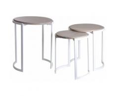 Sellettes en métal blanc et manguier (lot de 3) - Tables d'appoint