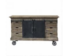 Meuble Industriel Campagne avec Roulettes Bahut Enfilade Buffet Fer Bois 160 cm - Buffets