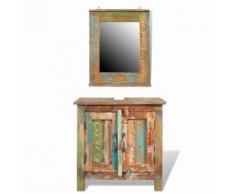 Ensemble Meuble sous Vasque et Miroir en Bois Massif Recyclé - Caissons et casiers de bureau