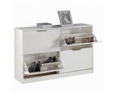 Meuble à chaussures BASIL armoire avec 2 x 2 abattants rangement pour 24 paires, en pin massif lasuré blanc - Meubles à chaussures