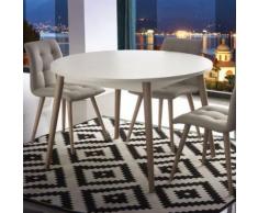 Table scandinave extensible blanche et bois clair CIRILO - L 370 x P 120 x H 75 cm - Tables salle à manger