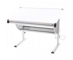 Bureau pour enfant en métal et bois plateau inclinable hauteur réglable blanc BUR04056 - Objet à poser