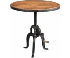 Table ronde fer forgé et bois avec manivelle - Tables salle à manger