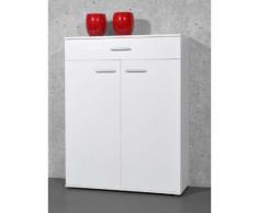 Armoire meuble à chaussures blanc avec 2 portes et 1 tiroir, L 89 x H 120 x P 37 cm -PEGANE- - Meubles à chaussures