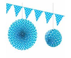 Décorations à pois coloris Turquoise Lampion, rosace et guirlande de fanions - Objet à poser