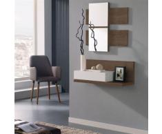 Meuble d'entrée Blanc/Chêne foncé + miroir - LISIA - Commodes
