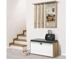 Vestiaire d'entrée luxe en bois blanc et hêtre meuble chaussures - Vestiaires