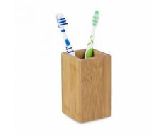 Gobelet porte brosse à dents - bambou nature verre salle de bain 11,5 x 6,5 x 6,5 cm - Meubles de salle de bain