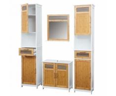 Set salle de bain HWC-A85, 2x armoire haute, 1x meuble sous-vasque, 1x miroir, babou, blanc - Meubles de salle de bain
