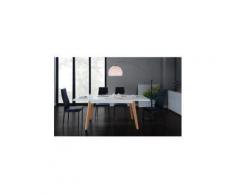 SACHA Table a manger extensible 160/190x80 cm - Blanc laqué mat et bois massif - Tables salle à manger
