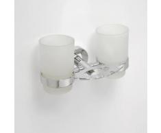 Porte brosse à dents en chrome + 2 verres 19x9,5x12,5cm - Accessoires salles de bain et WC