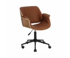 Chaise de bureau avec roulettes en similicuir marron et dossier bois OCTAVE - Sièges et fauteuils de bureau