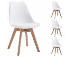 Lot de 4 chaises scandinaves ABBY pour salle à manger cuisine design nordique piètement bois massif, siège rembourré plastique blanc - Chaise