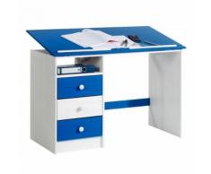 Bureau enfant 3 tiroirs lasuré blanc bleu - Bureaux
