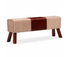 Meelady Banc Cuir Véritable et Toile pour Couloir, Salon ou Salle à Manger Marron et Beige 120 x 30 x 45 cm - Chaise
