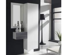 Vestiaire d'entrée moderne blanc et couleur bois gris SEGURA - L 104 x P 30 x H 200 cm - Vestiaires