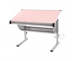 Bureau pour enfant en métal et bois plateau inclinable hauteur réglable rose BUR04055 - Objet à poser