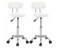 Meelady 2 pcs Tabouret de bar Pivotant et Réglable Simili-cuir pour Salon, Bar Blanc/Noir - Chaise