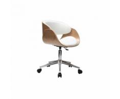 Chaise de bureau à roulettes blanc et bois clair BENT - Chaise
