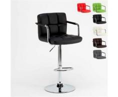 Tabouret pour bar cuisine haut tournant réglable avec dossier et avec accoudoirs LAS VEGAS, Couleur: Noir - Tabourets