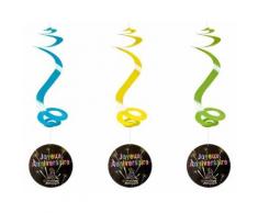 Lot de 4 suspensions spirale joyeux anniversaire - 60 cm - Objet à poser