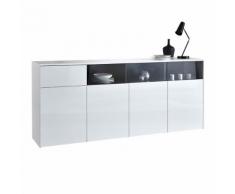 Enfilade 4 portes 1 tiroir coloris blanc et blanc brillant - Meubles de cuisine