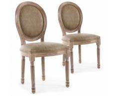Lot de 2 chaises de style médaillon Louis XVI Bois patiné & simili taupe - Chaise