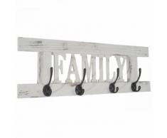 Porte-manteau mural patère en bois blanc vintage 20,5x60x1,5 cm MED04050 - Objet à poser