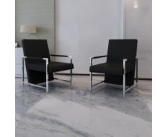 Meelady 2 pcs Chaise de Salon avec Cadre Chromé en Cuir Synthétique pour Salon, Salle à Manger Noir / Blanc - Chaise