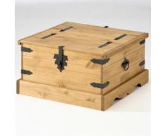 Table basse coffre malle de rangement pin massif style mexicain finition cirée - Tables basses