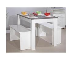 Table à manger bois Longueur 110cm + 2 bancs MENU DU JOUR - Blanc/gris - Tables salle à manger