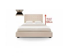Lit capitonné coffre 180x200 + Sommier Cuir PU beige SOMY - Cadre de lit
