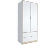 Armoire portes battantes et tiroirs blanche décor chêne clair - Armoire