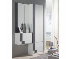 Meuble d'entrée Blanc/Cendre + armoire + miroir - SLIMAN n°2 - Commodes